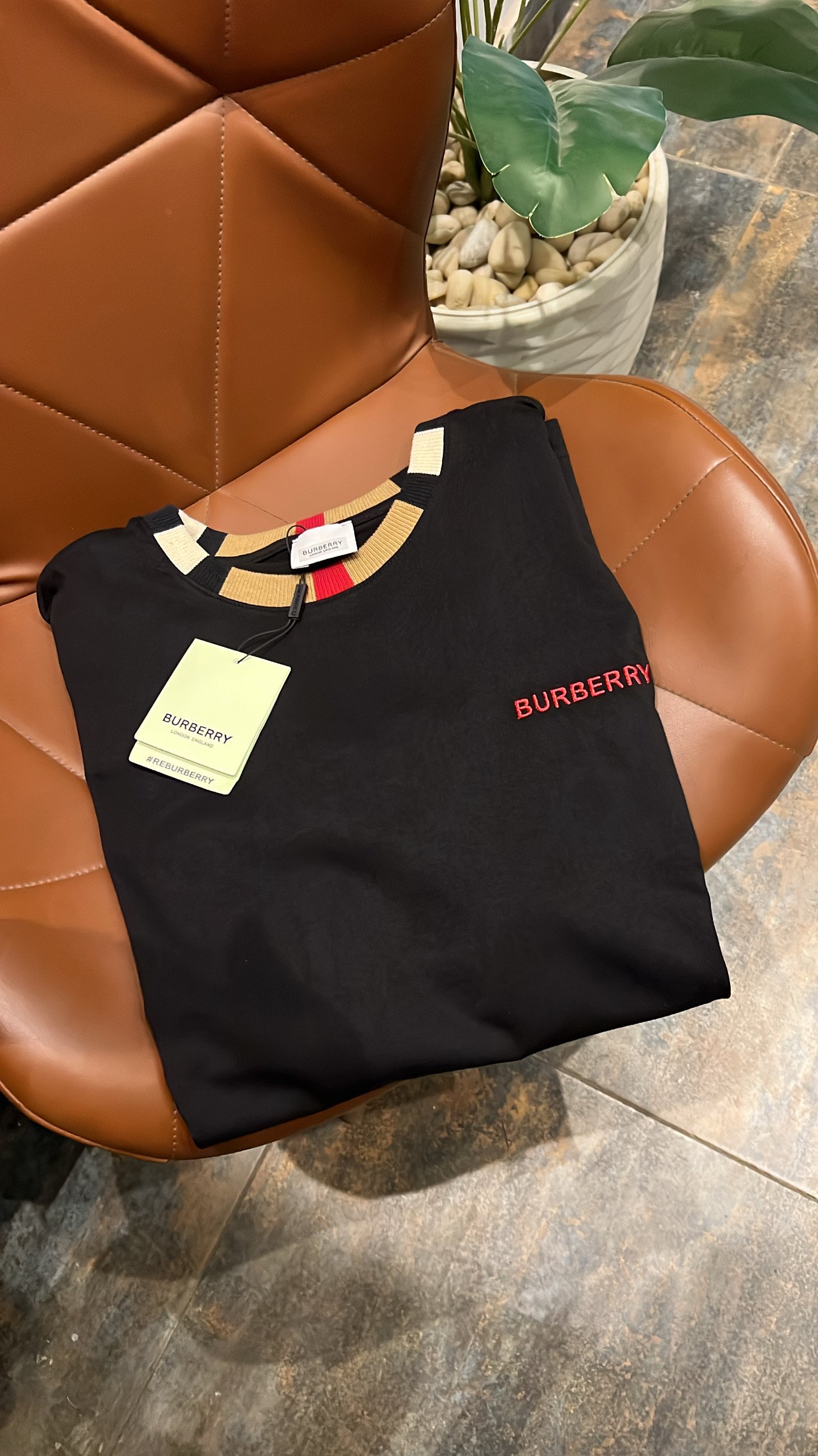Burberry check trim cotton t-shirt