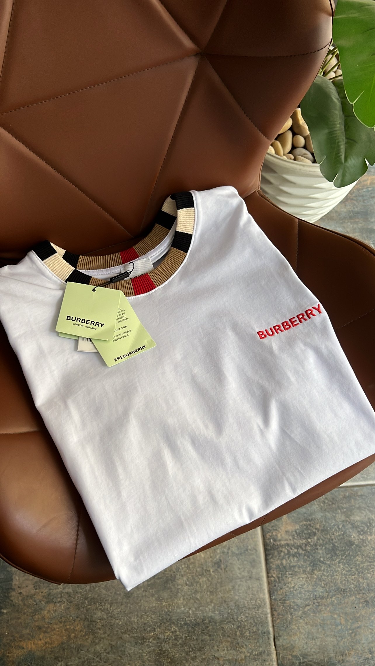 Burberry check trim cotton t-shirt
